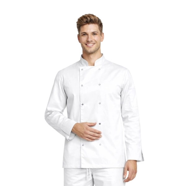 Bluza kucharska biała na napy elastyczna długi rękaw roz.3XL – bluza kucharska – odzież gastronomiczna